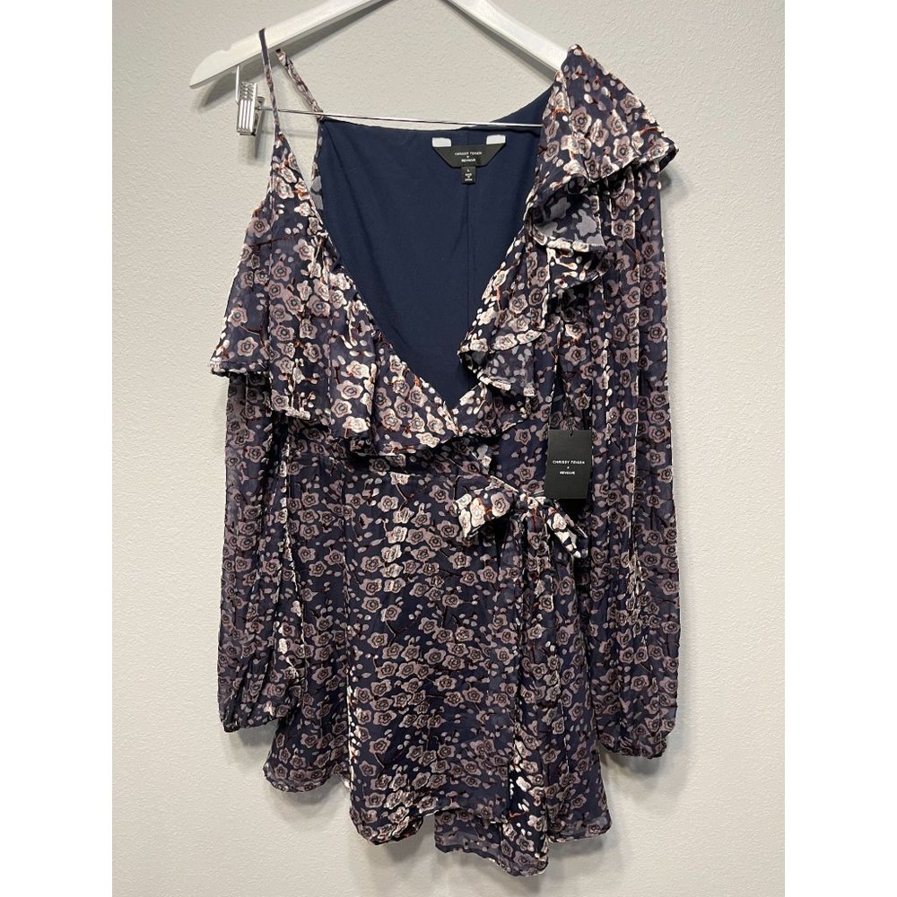 NEW Revolve x Chrissy Teigen Katsuya Velvet Wrap Floral Dress Size Large